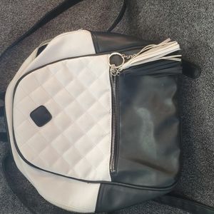 Claire’s - Black & White Backpack Soft Light-Weight Quilted Pocket Faux Leather